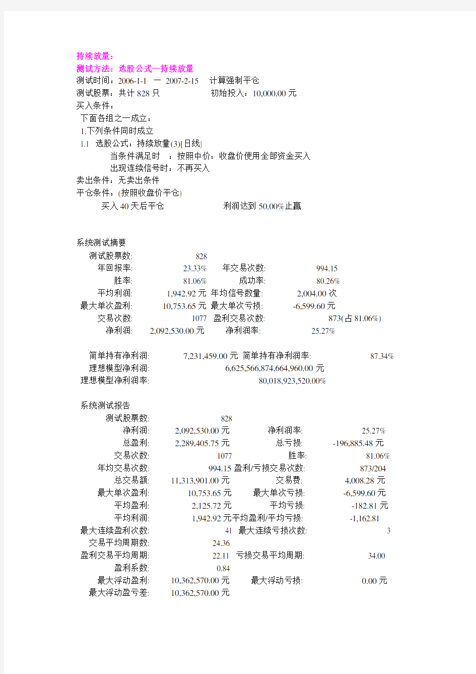 股票数学模型测试报告