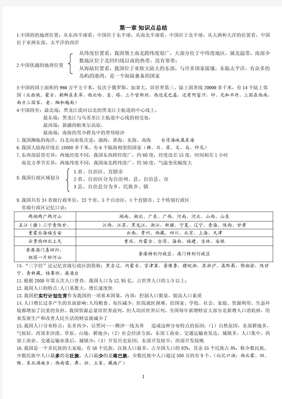 人教版八年级上册地理知识点整理(绝对好)