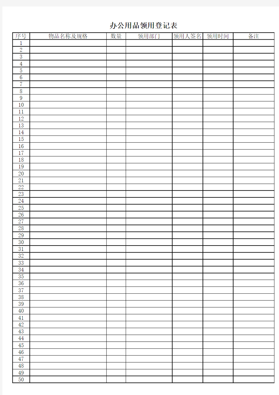 办公用品领用登记表