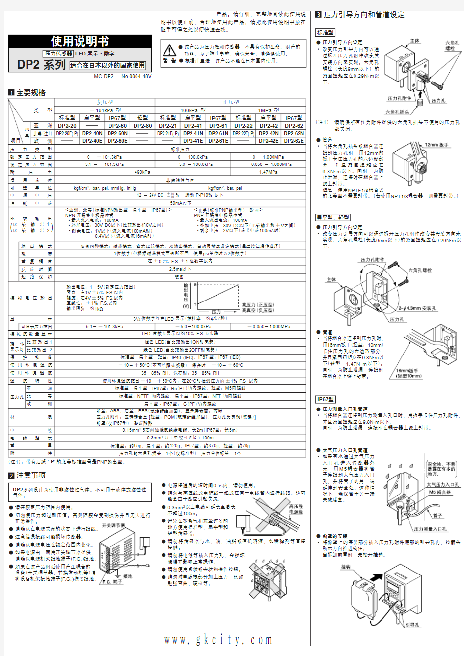 视神sunx_压力传感器_DP2_使用说明书