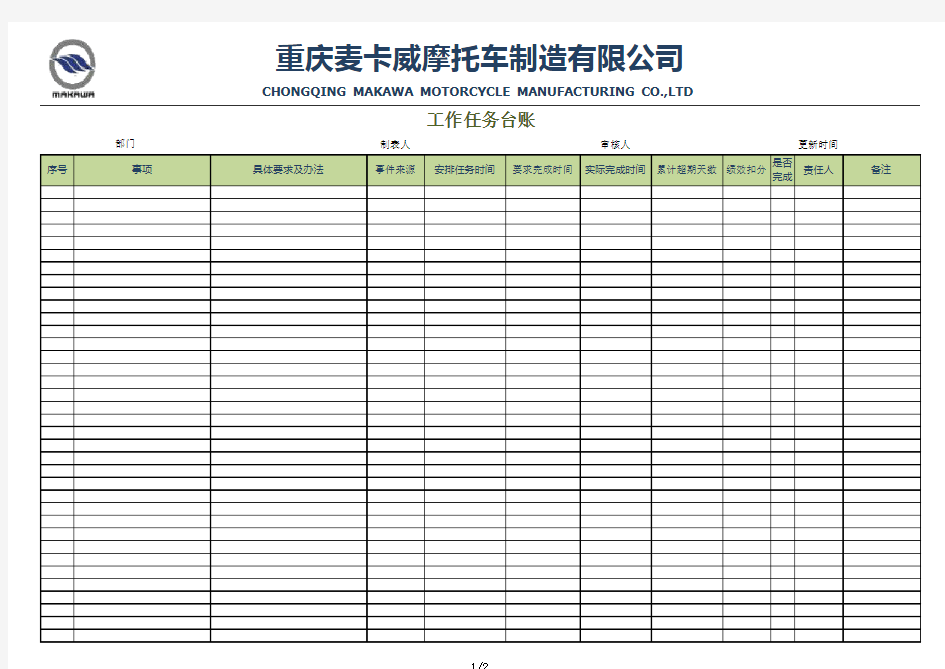 最新工作任务台账