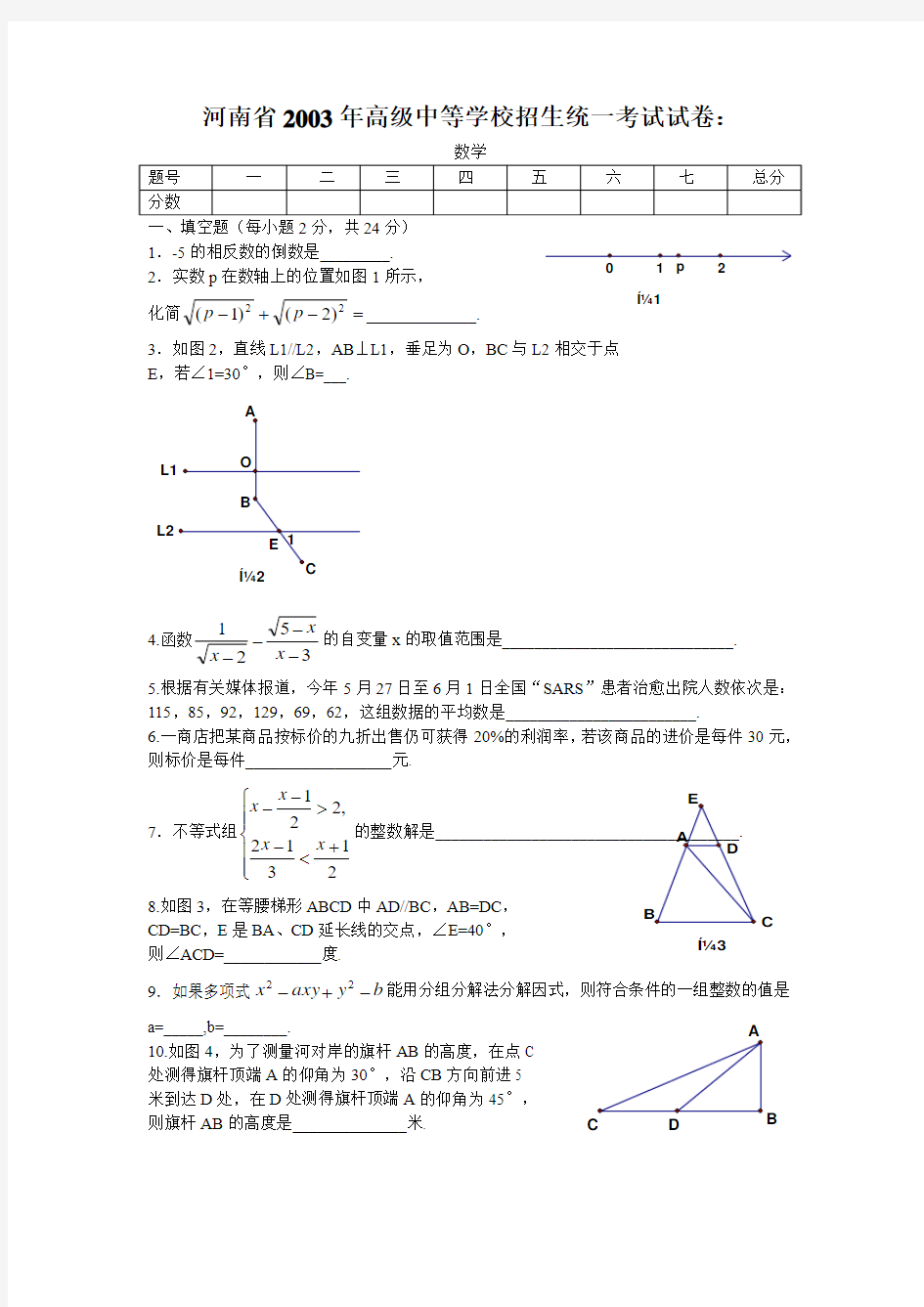 2003年河南省中考数学试题