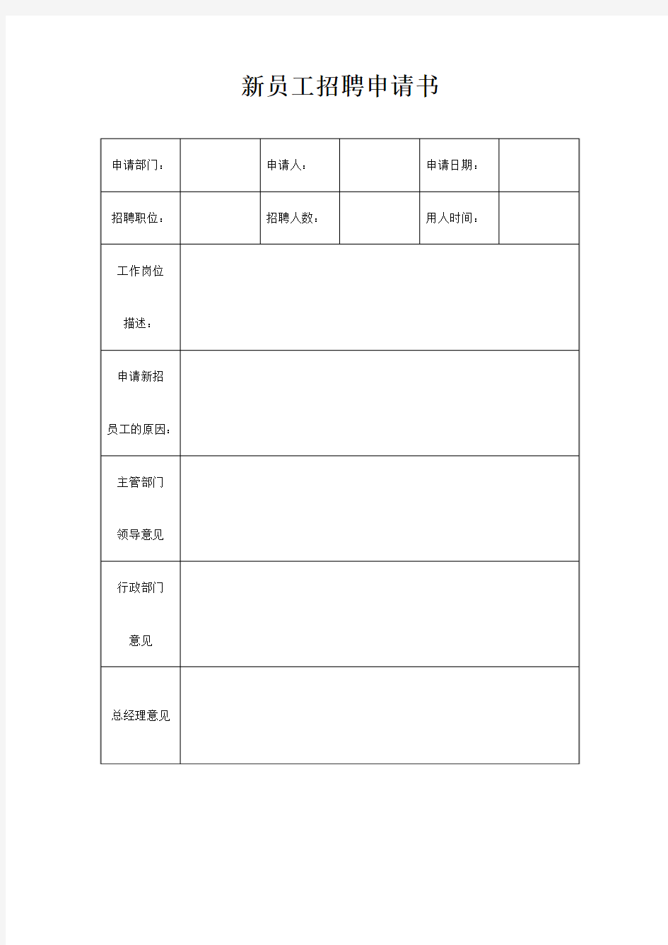 新员工招聘申请书