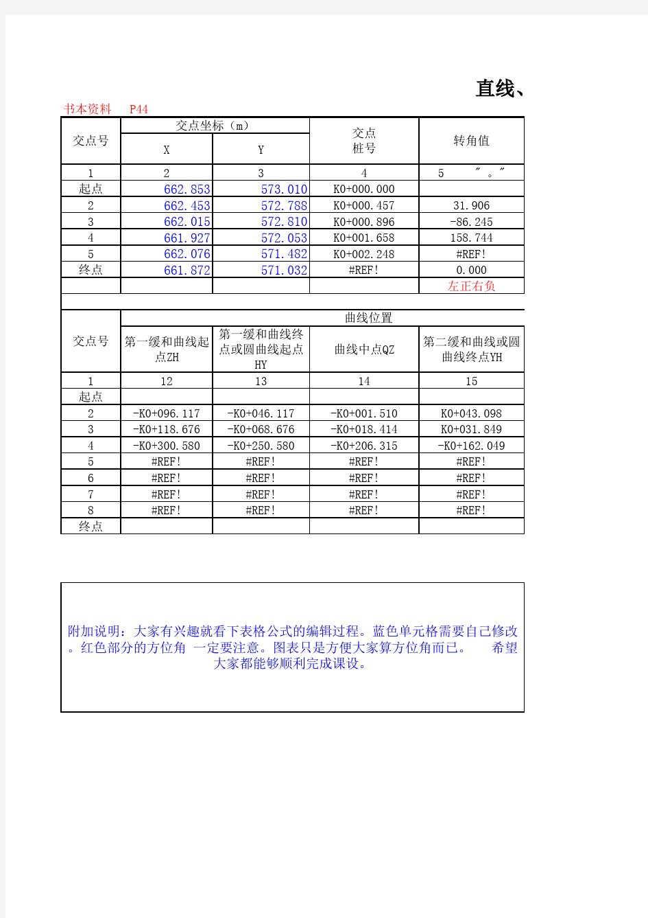 道路勘测直线、曲线及转角表