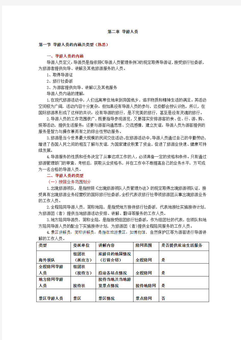 《导游业务》第二章 导游人员总结(根据2018年导游考试大纲)