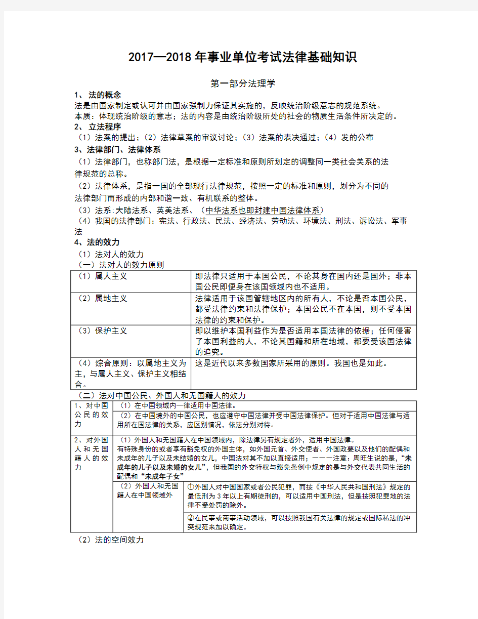 2017—2018年事业单位考试法律基础知识