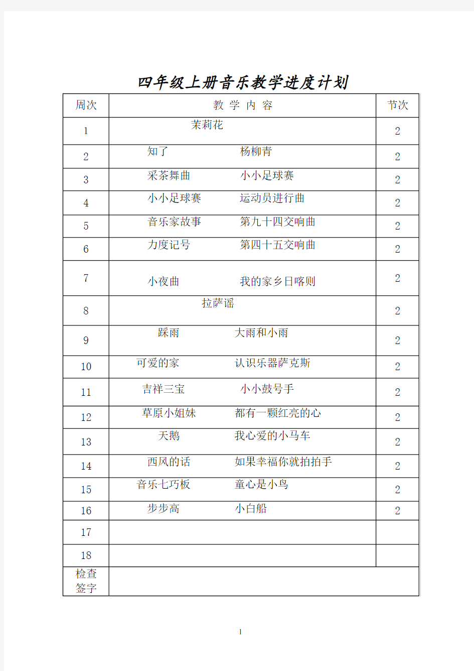 2017年最新湘艺版音乐四年级上册全册教案