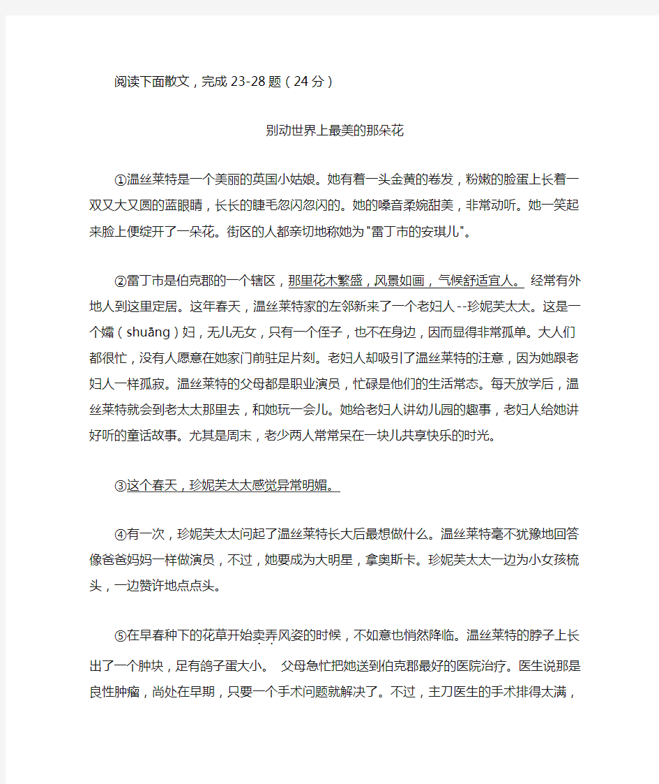 《别动世界上最美的那朵花》阅读练习及答案