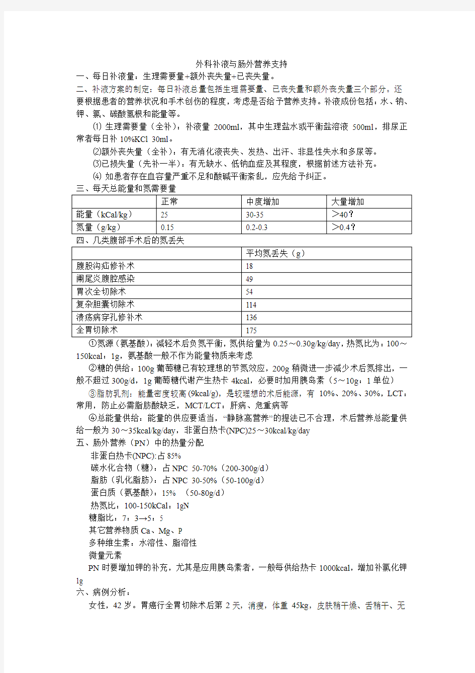 外科补液与肠外营养支持