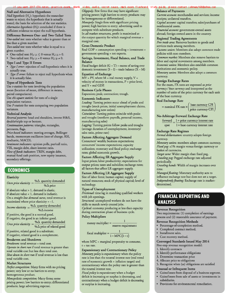 CFA 2017 Level1 Schweser Quicksheet