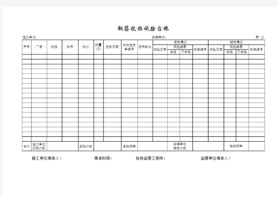 试验检测台帐表格