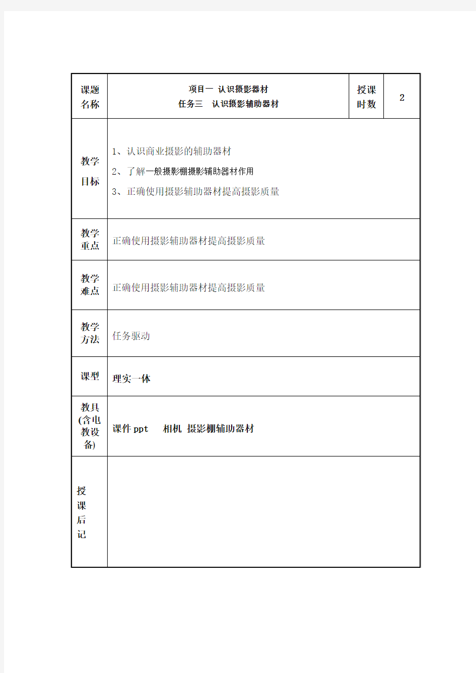 项目一  任务三： 认识摄影辅助器材