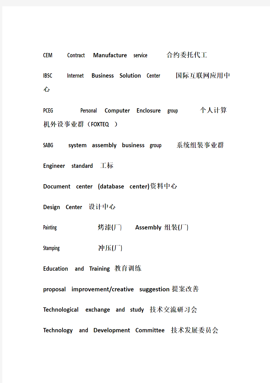 品质相关英文缩写和不良现象表述