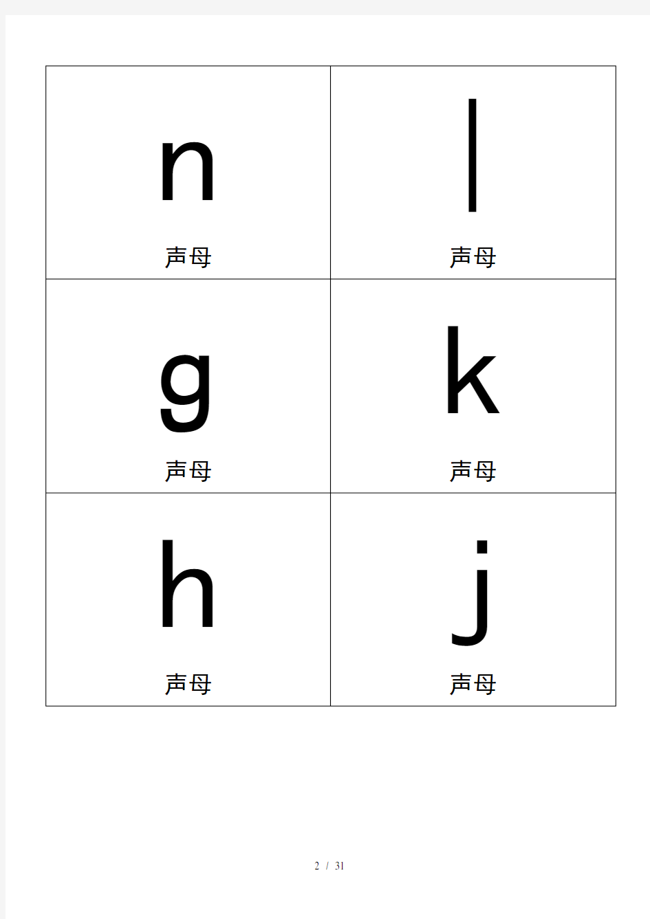 小学汉语拼音卡片(A4纸拼音卡片)