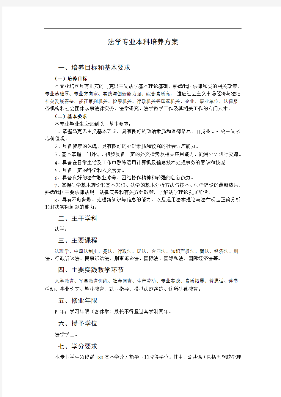 法学专业本科培养方案设计