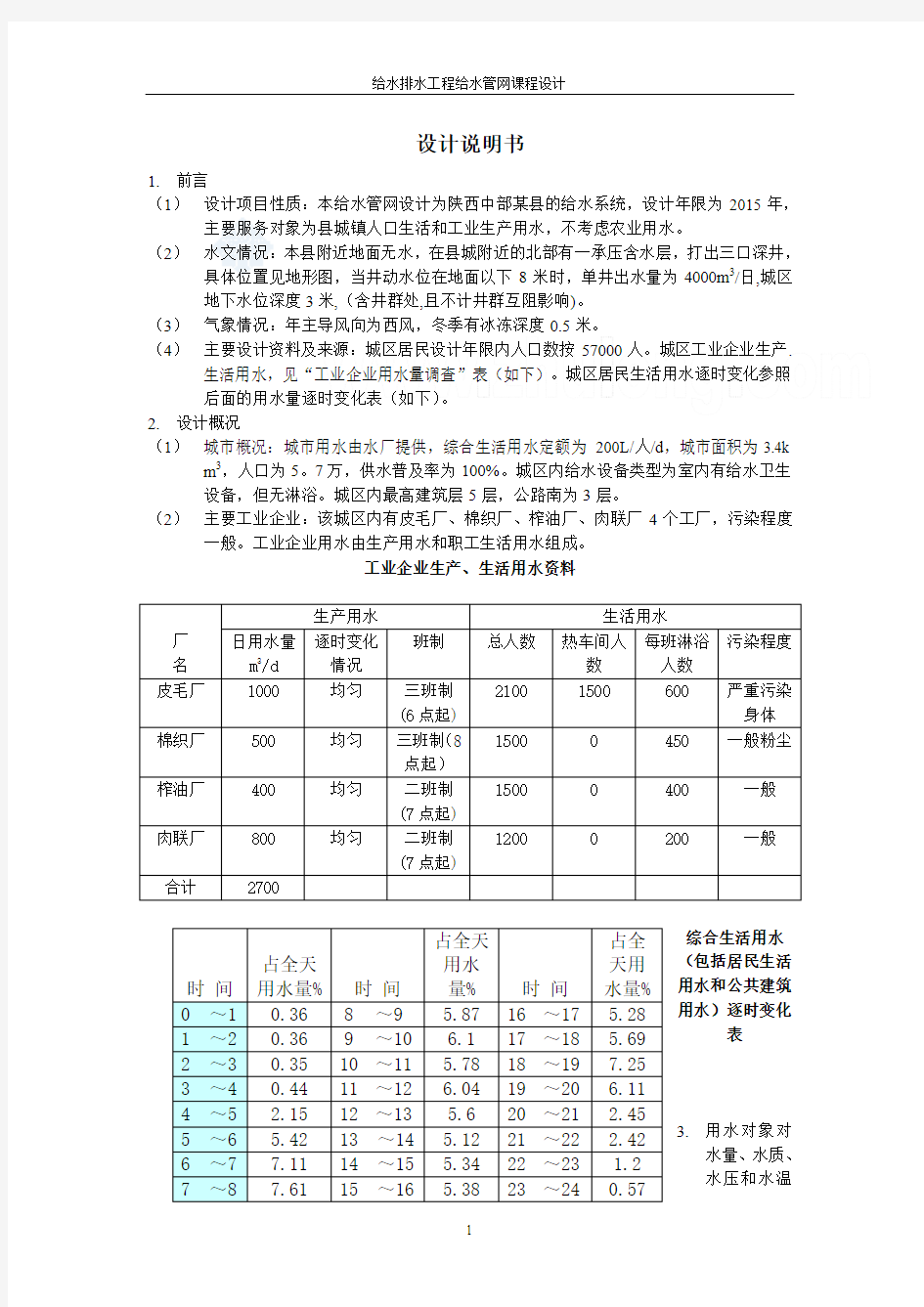 给水管网课程设计58260