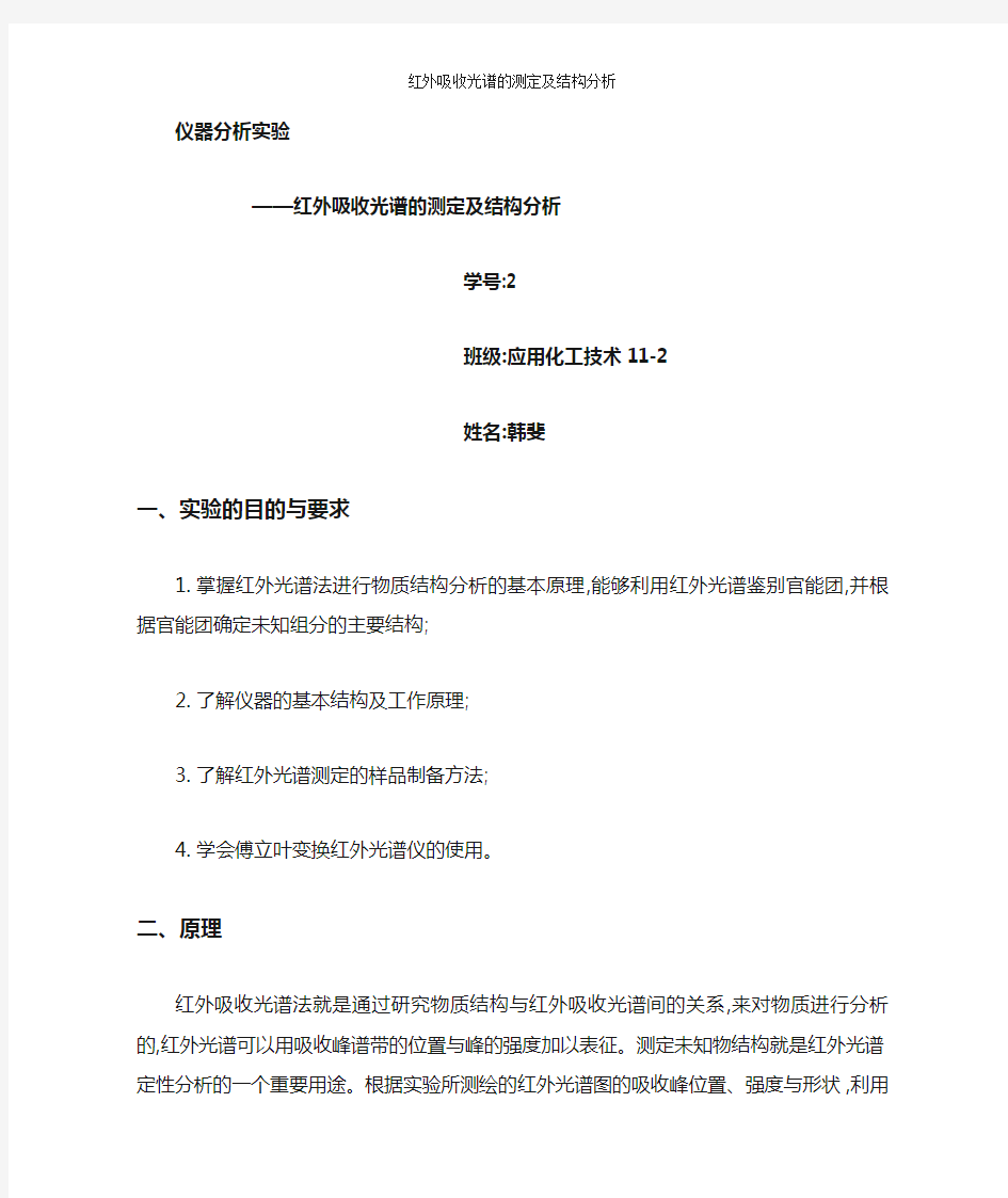 红外吸收光谱的测定及结构分析