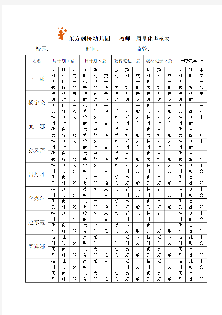 教师周量化考核表