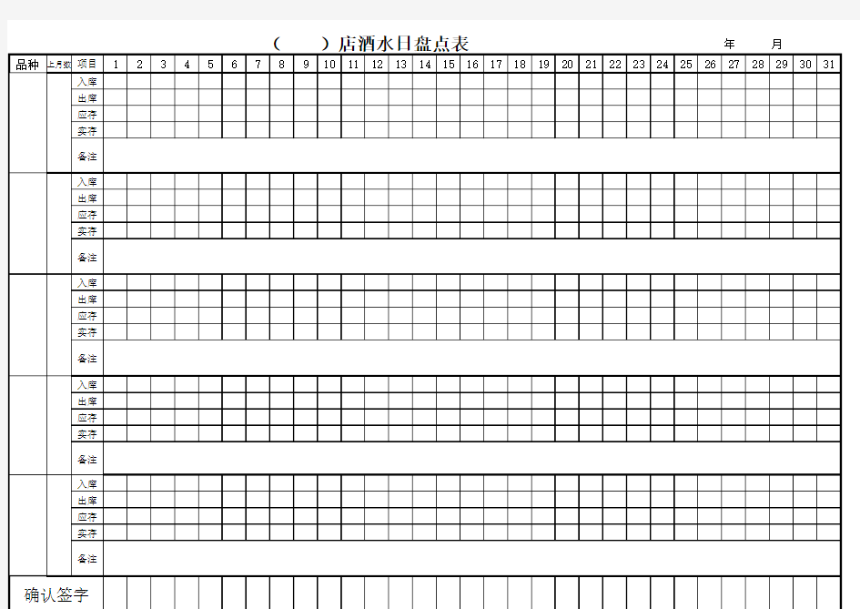 每日酒水盘点表