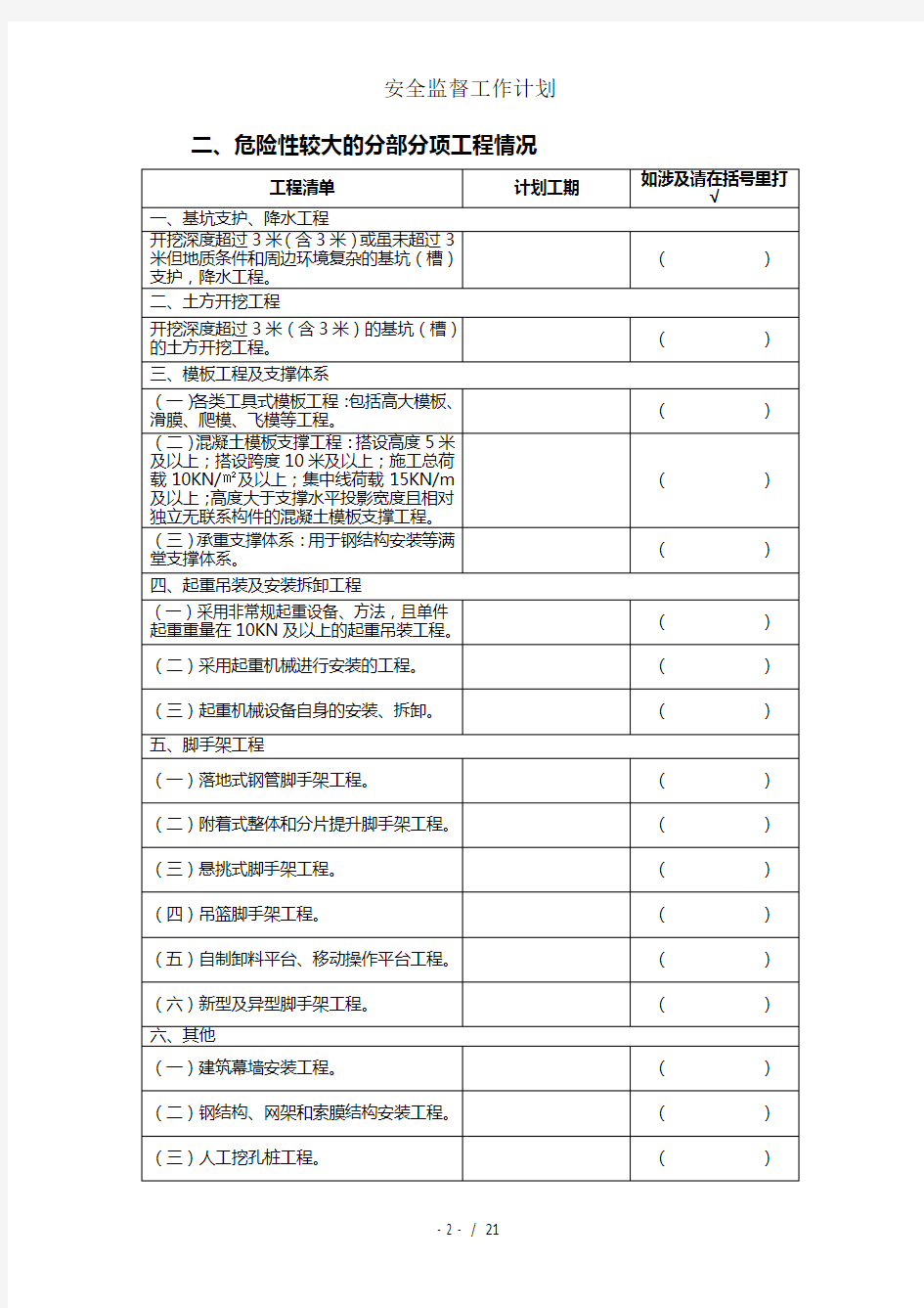 安全监督工作计划