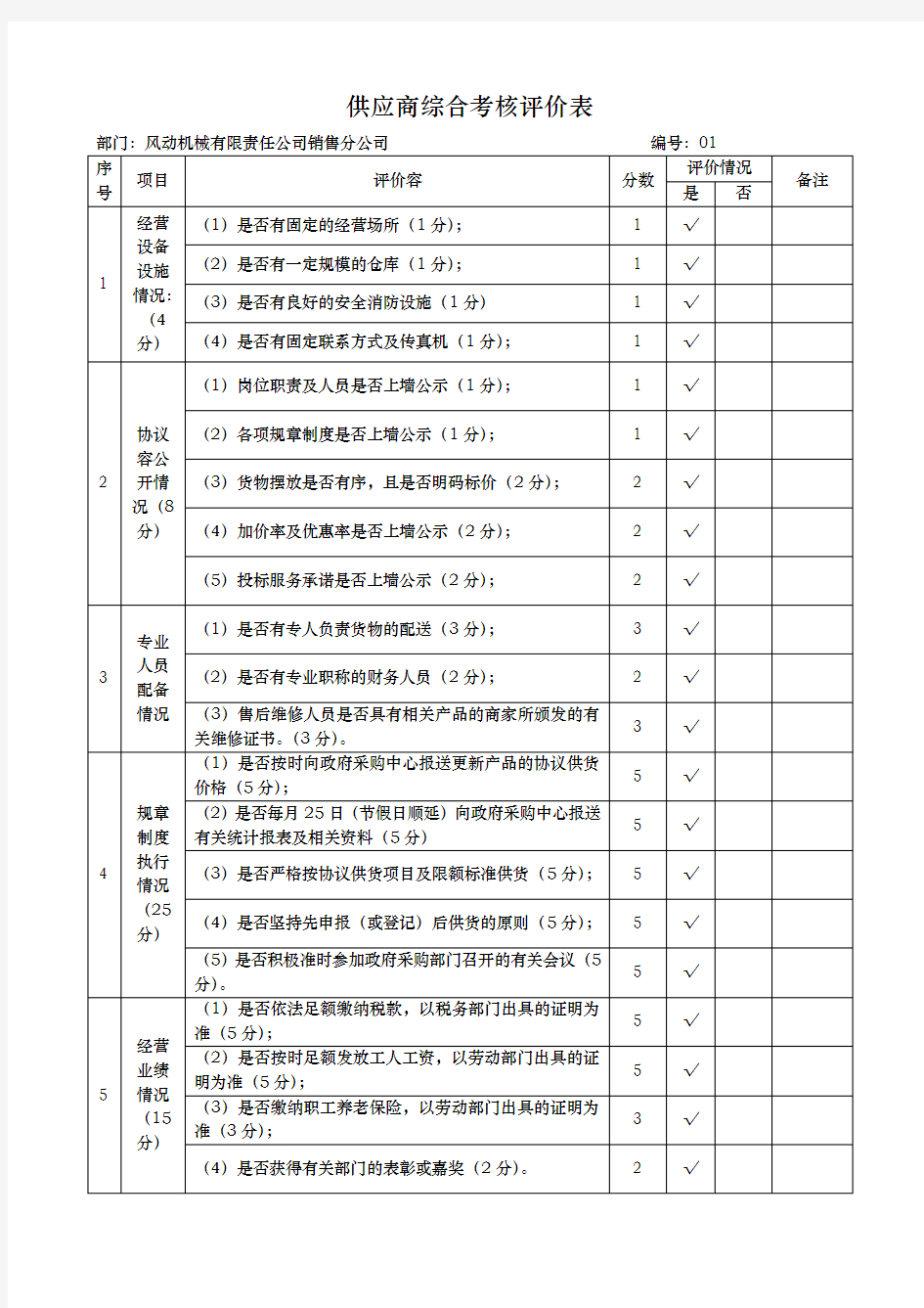 供应商综合考核评价表