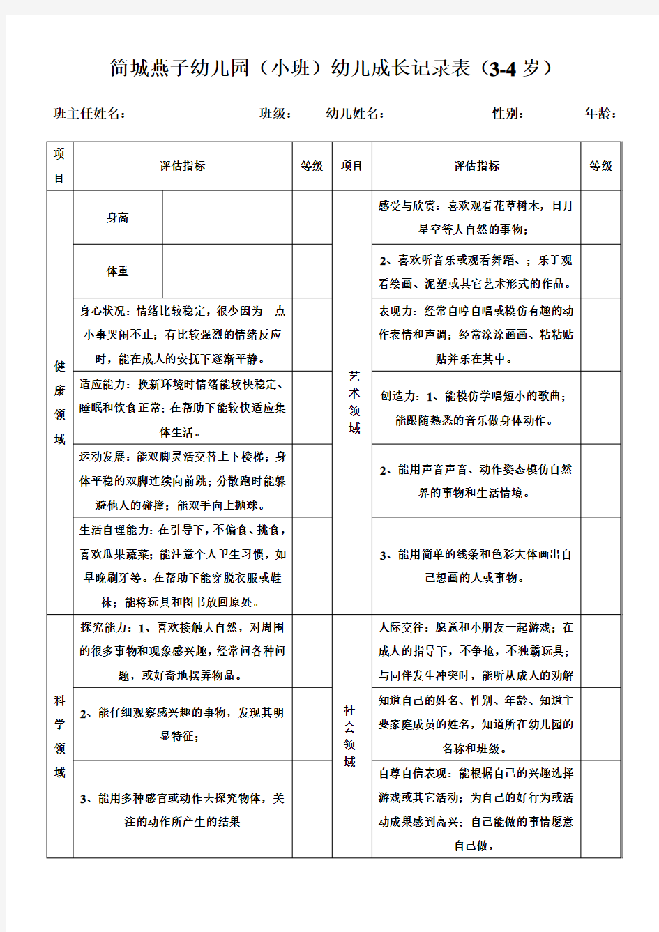 幼儿成长记录表小班 (1)