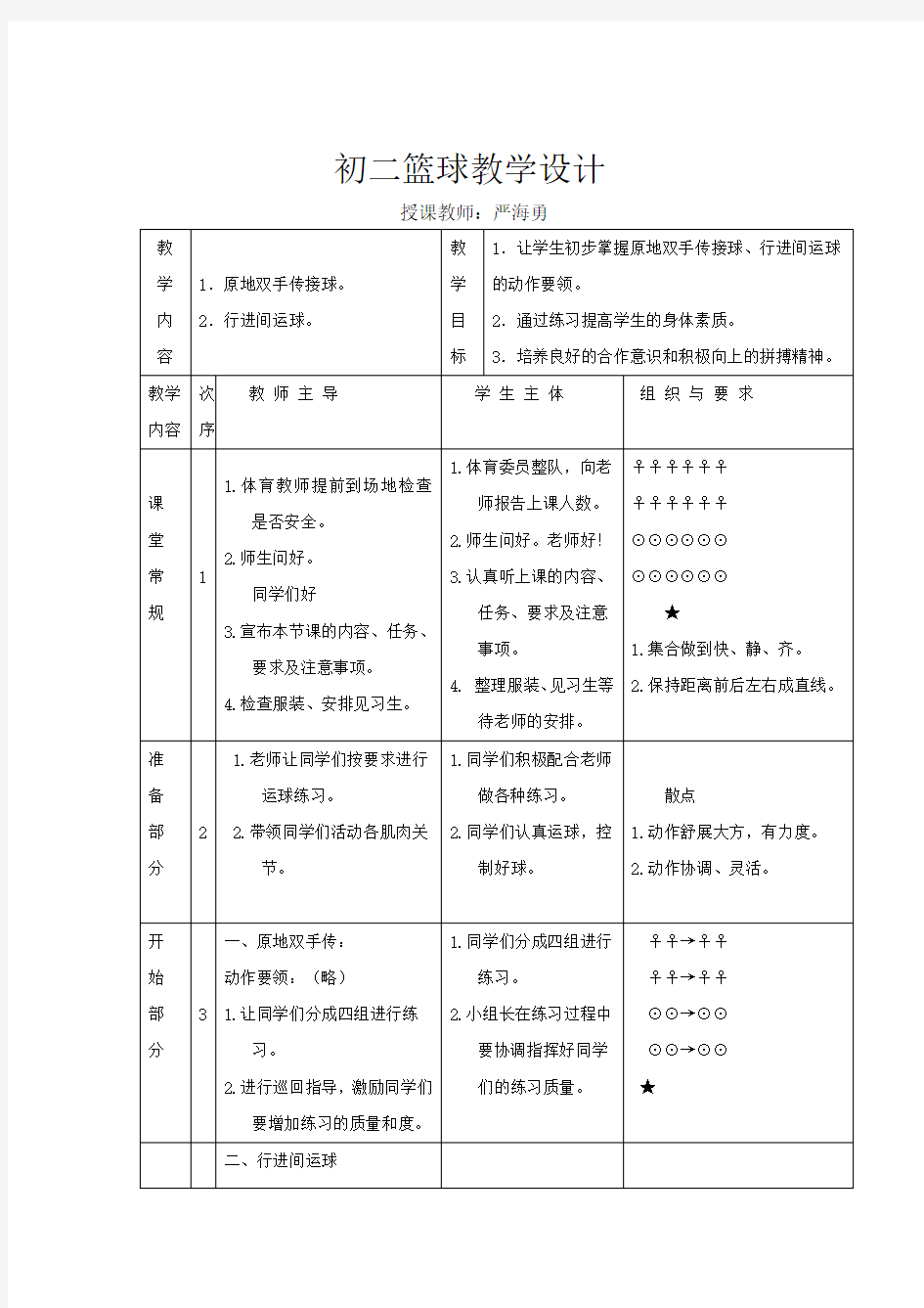 初中体育篮球教学设计