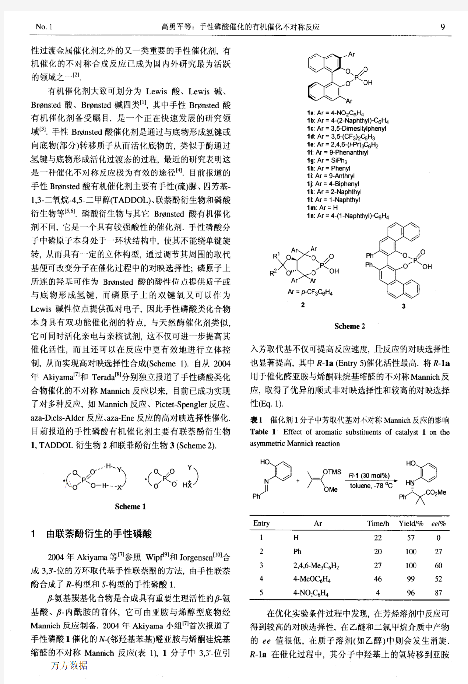 手性磷酸催化的有机催化不对称反应