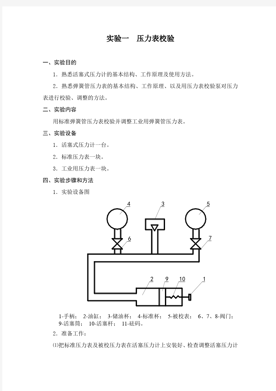 实验一  压力表校验