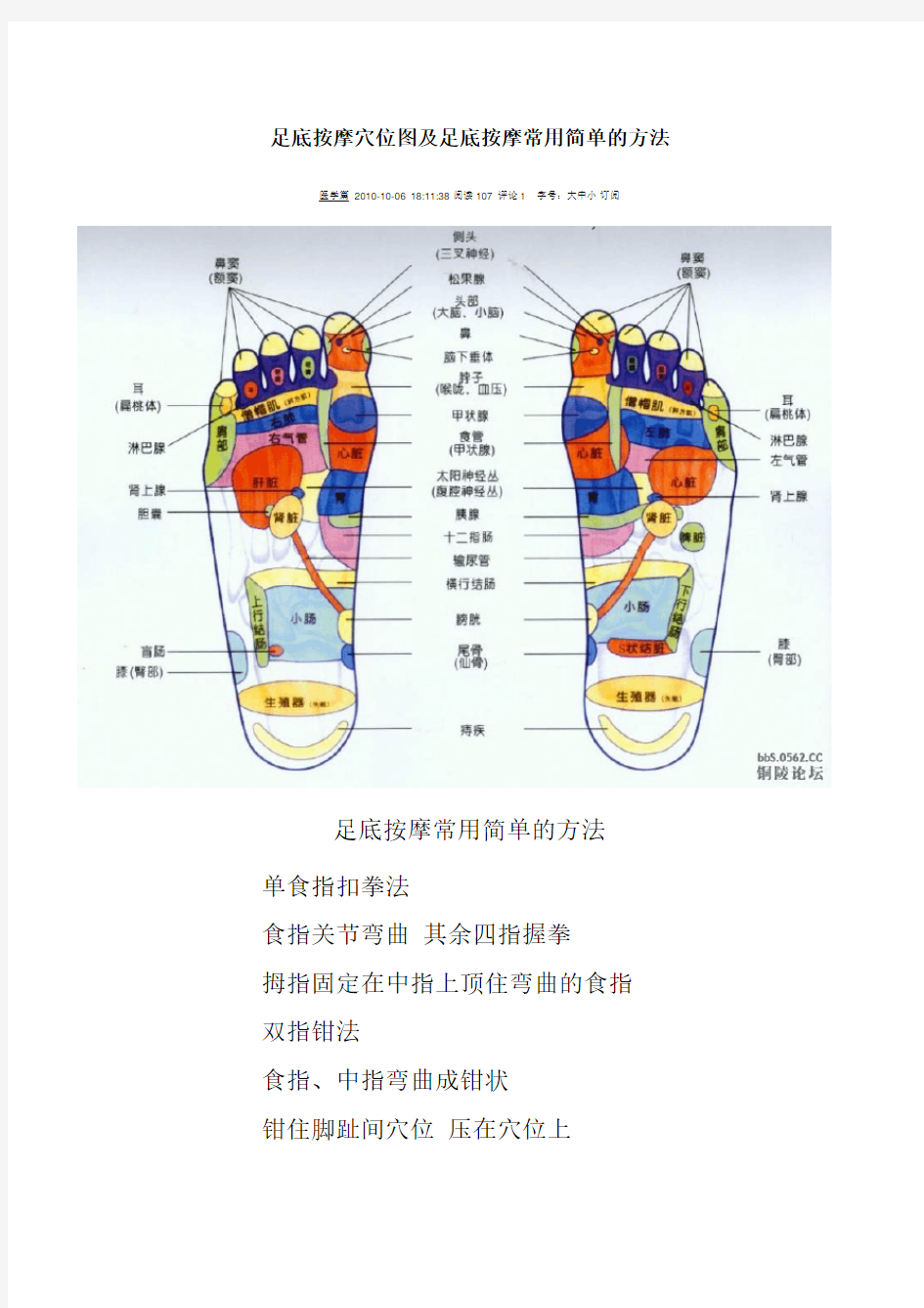 足底按摩穴位图及足底按摩常用简单的方法