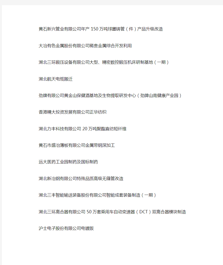 2013年湖北省重点项目建设名单