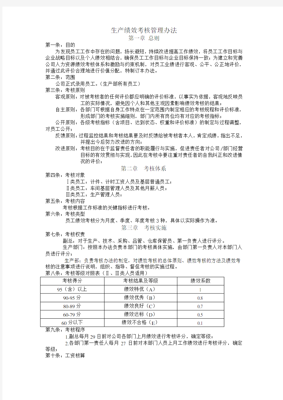 生产绩效考核管理办法