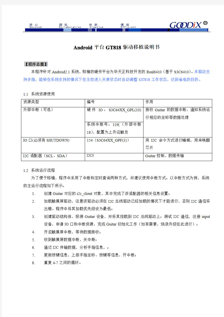 ANDROID Platform GT818 驱动移植说明书