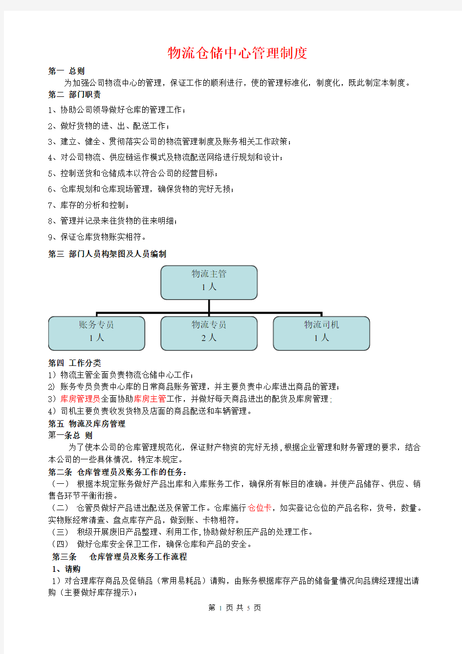 物流部管理制度