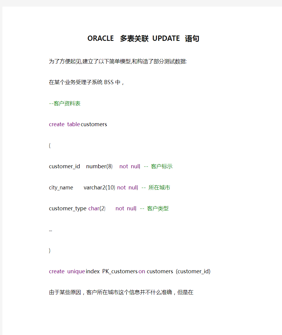 ORACLE 多表关联 UPDATE 语句