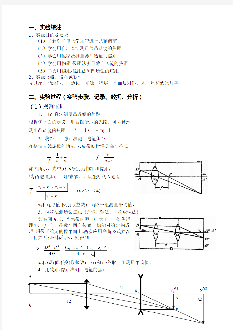 薄透镜焦距的测量实验报告