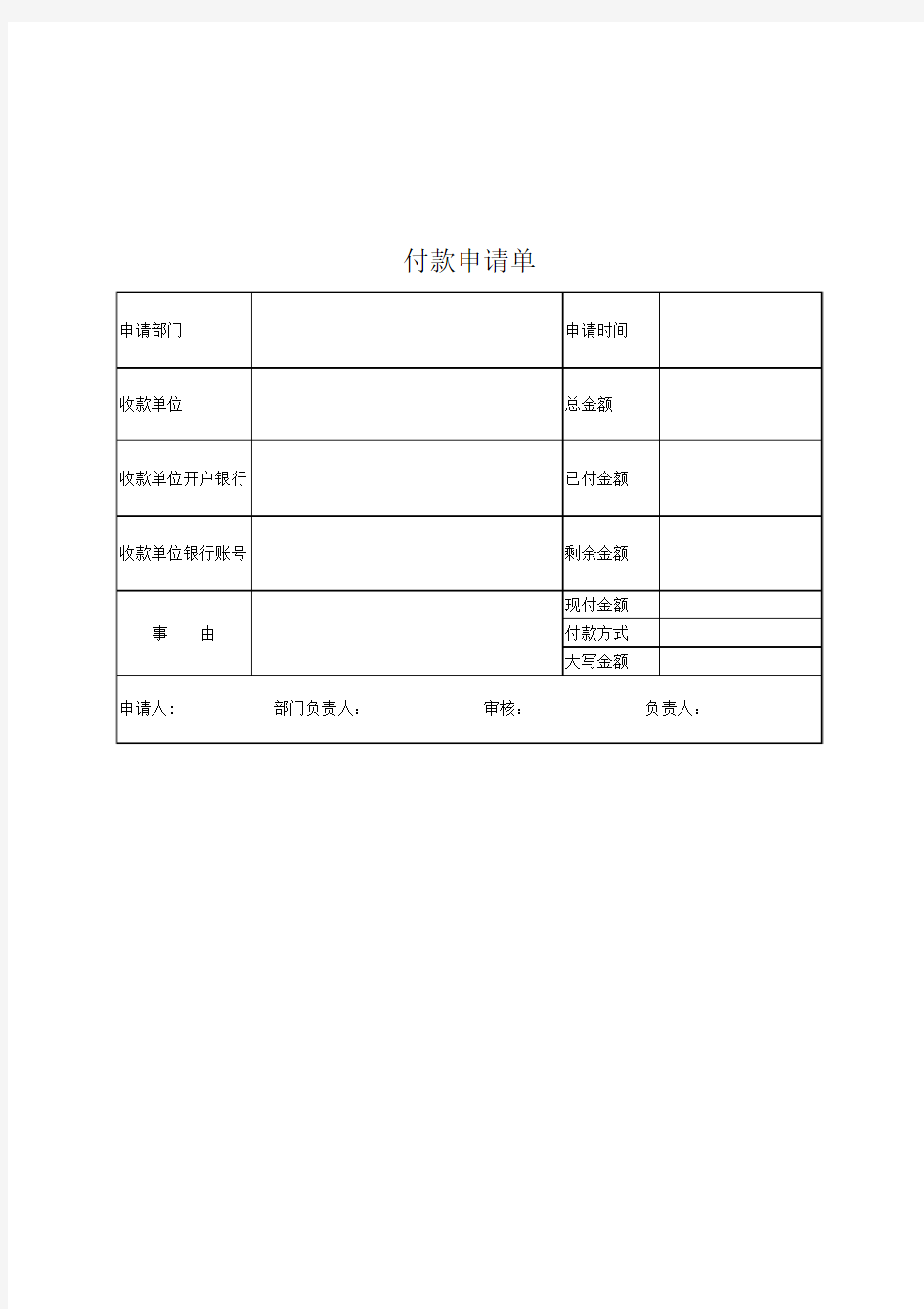 付款申请单格式