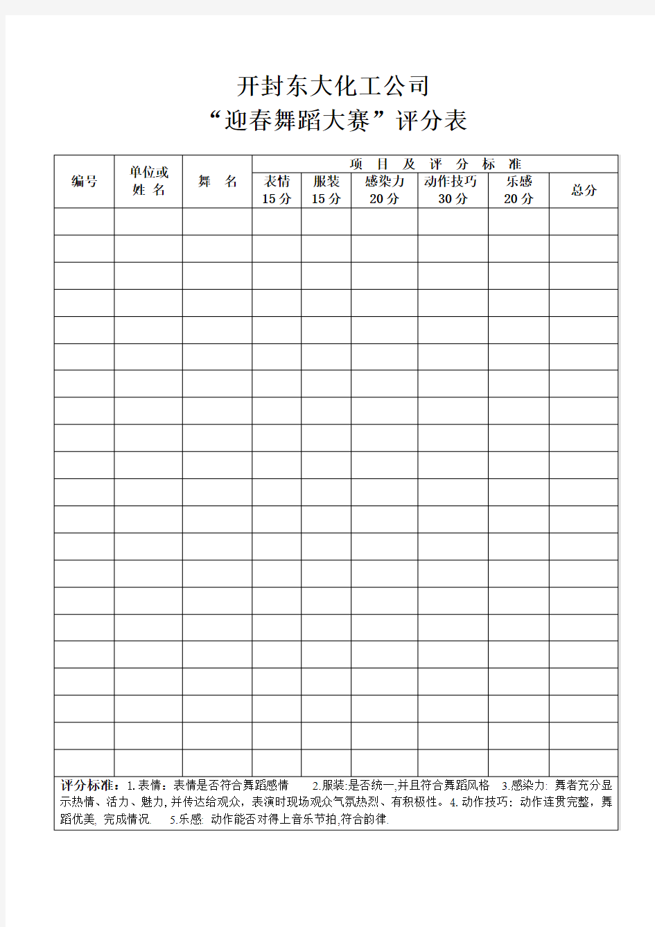 舞蹈比赛评分表