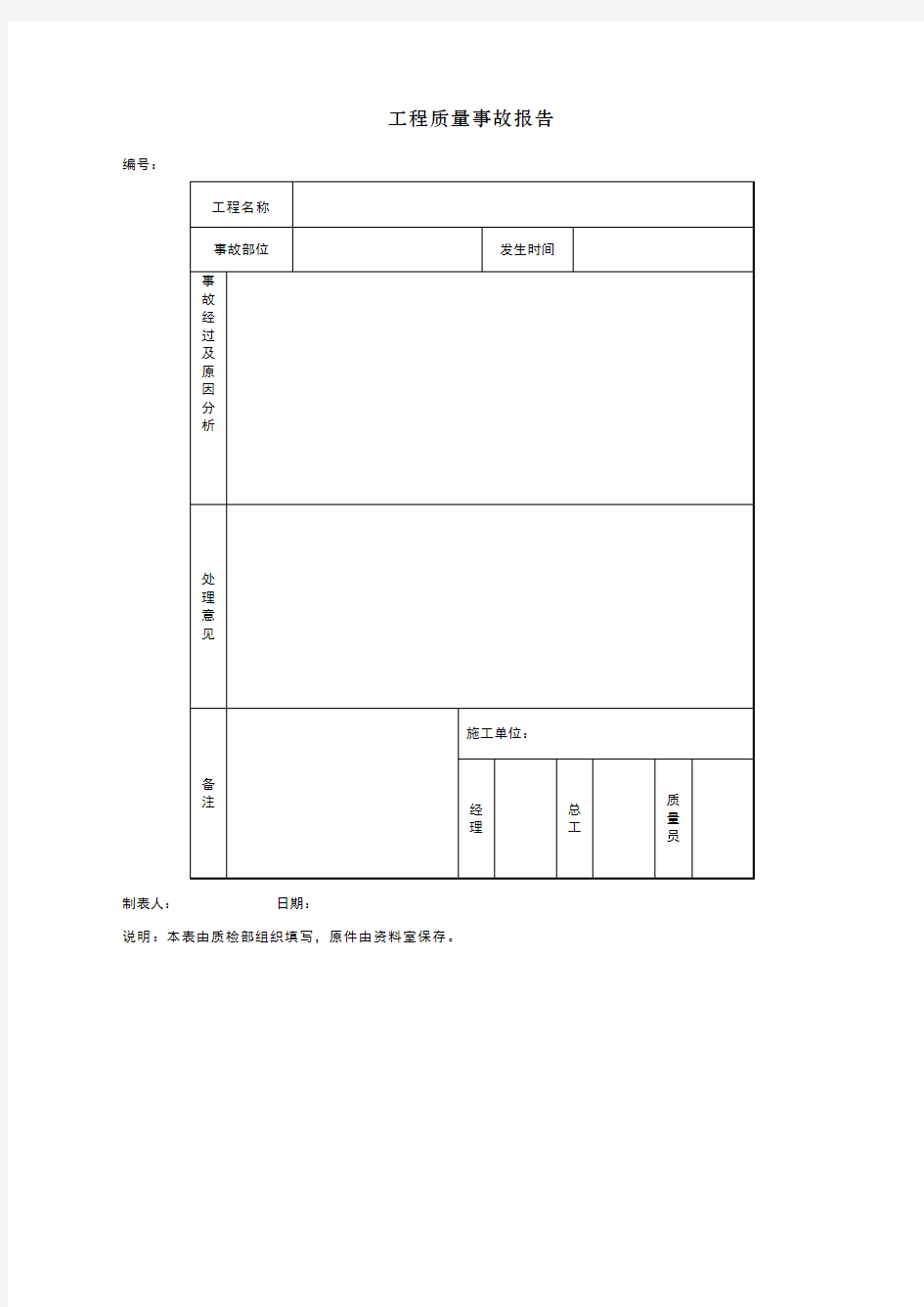 工程质量事故报告格式
