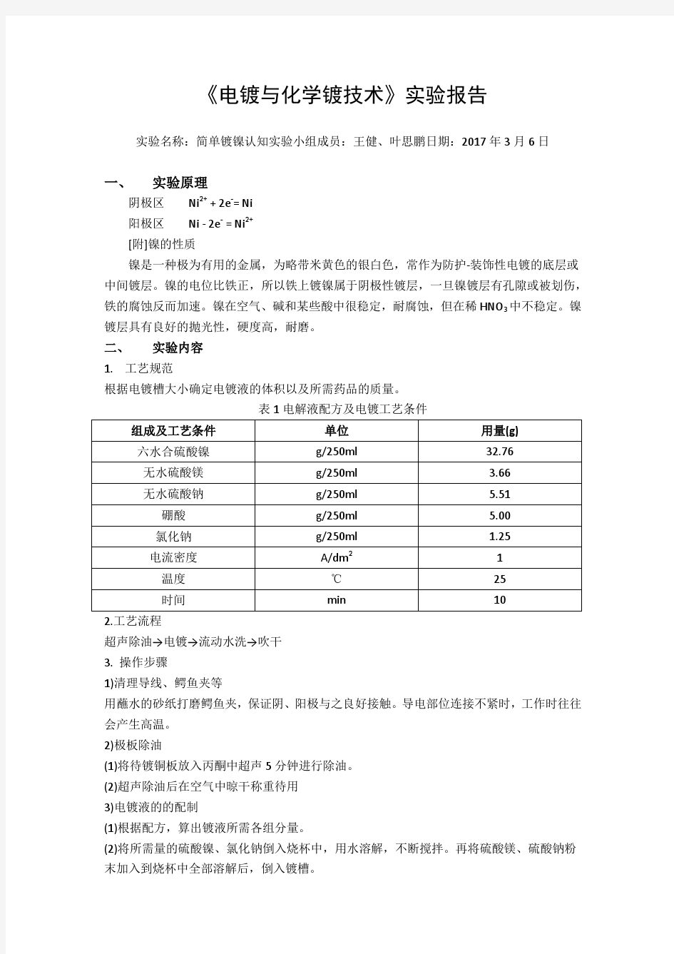 电镀与化学镀技术实验报告