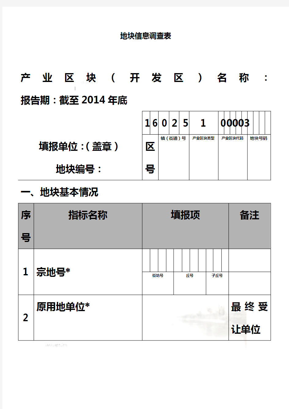 地块信息调查表-上海化学工业区