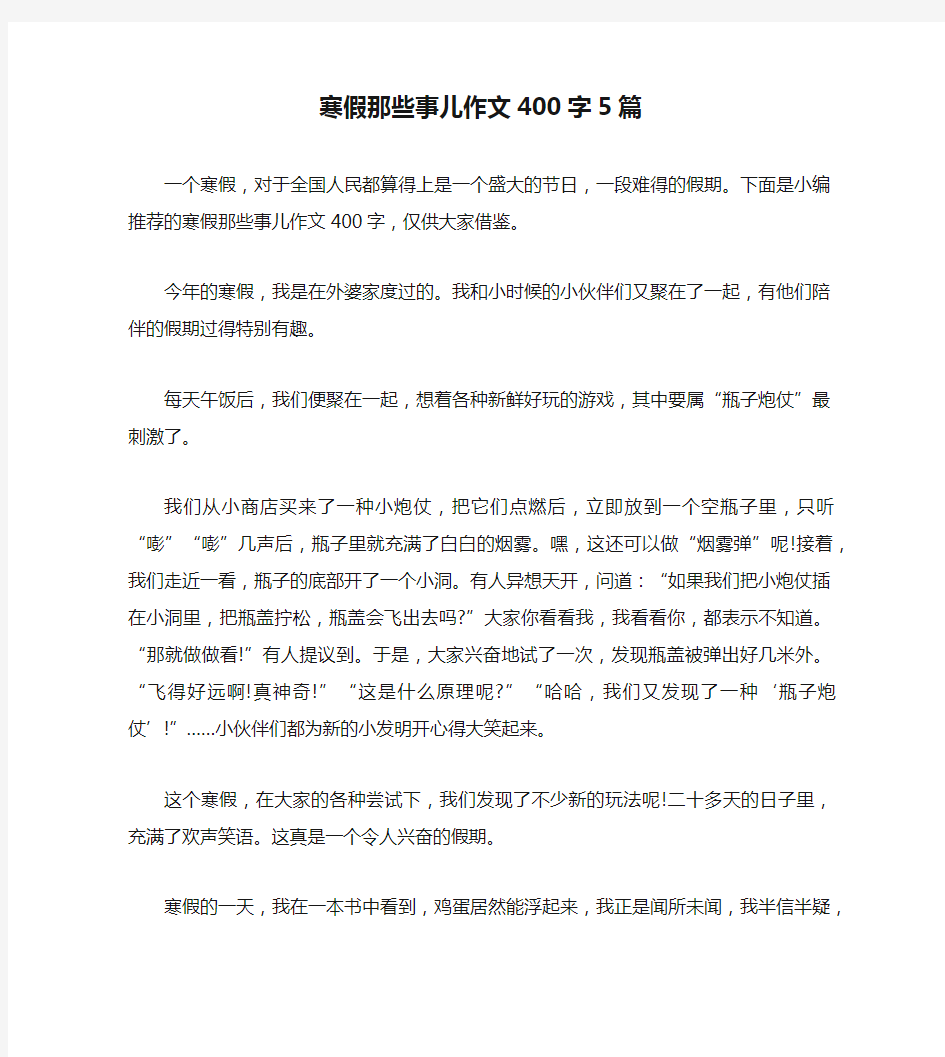 寒假那些事儿作文400字5篇