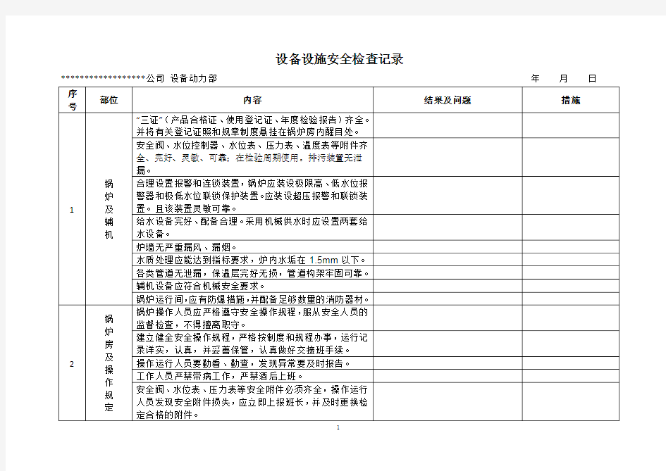 设备设施安全检查记录