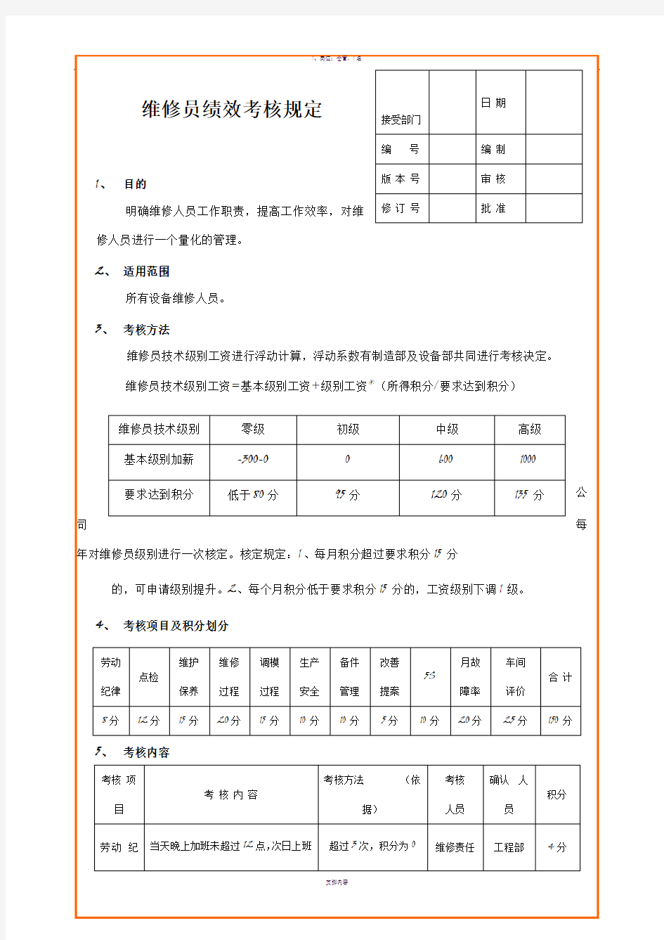 维修人员绩效考核规定