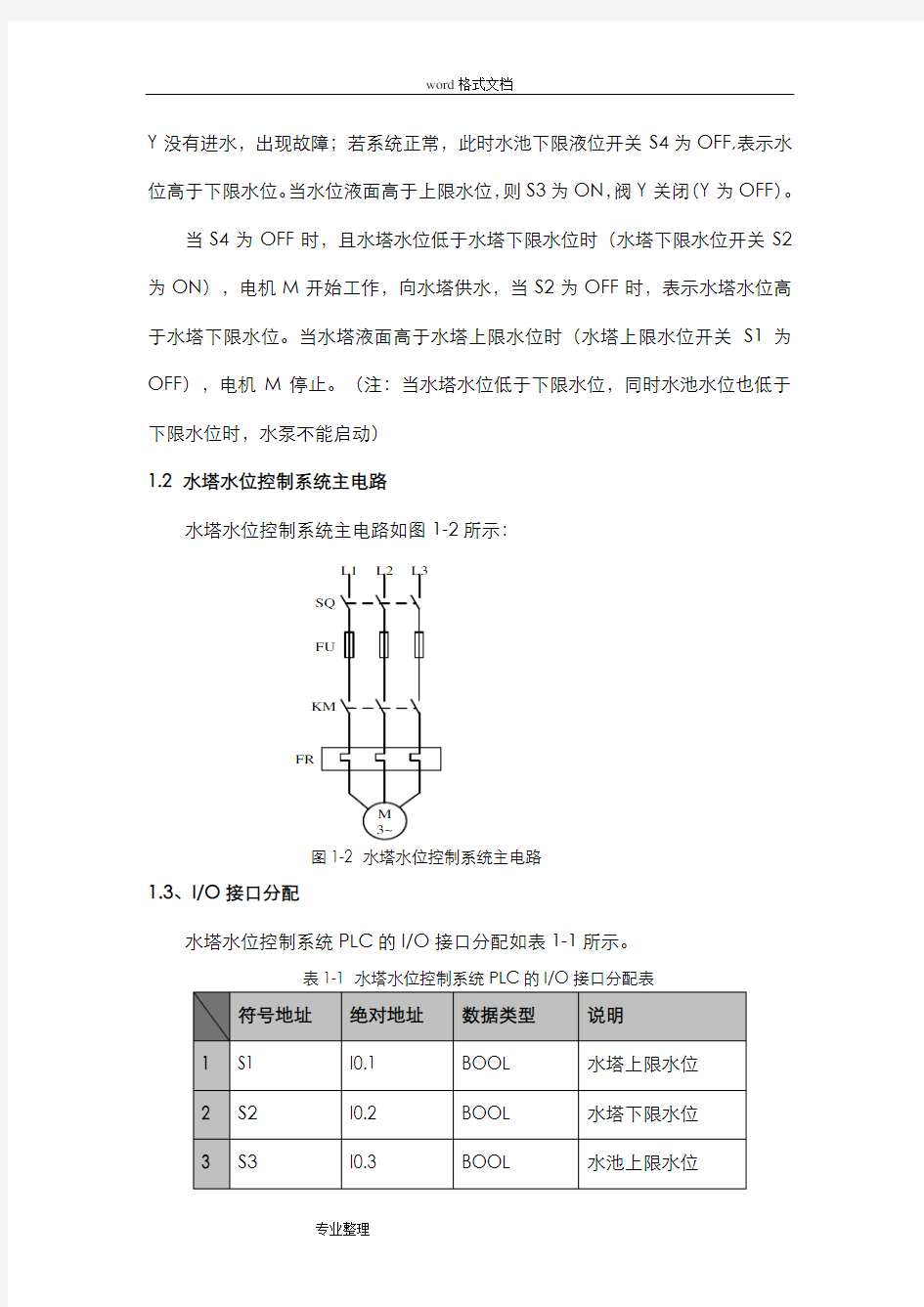水塔水位控制系统PLC设计说明书