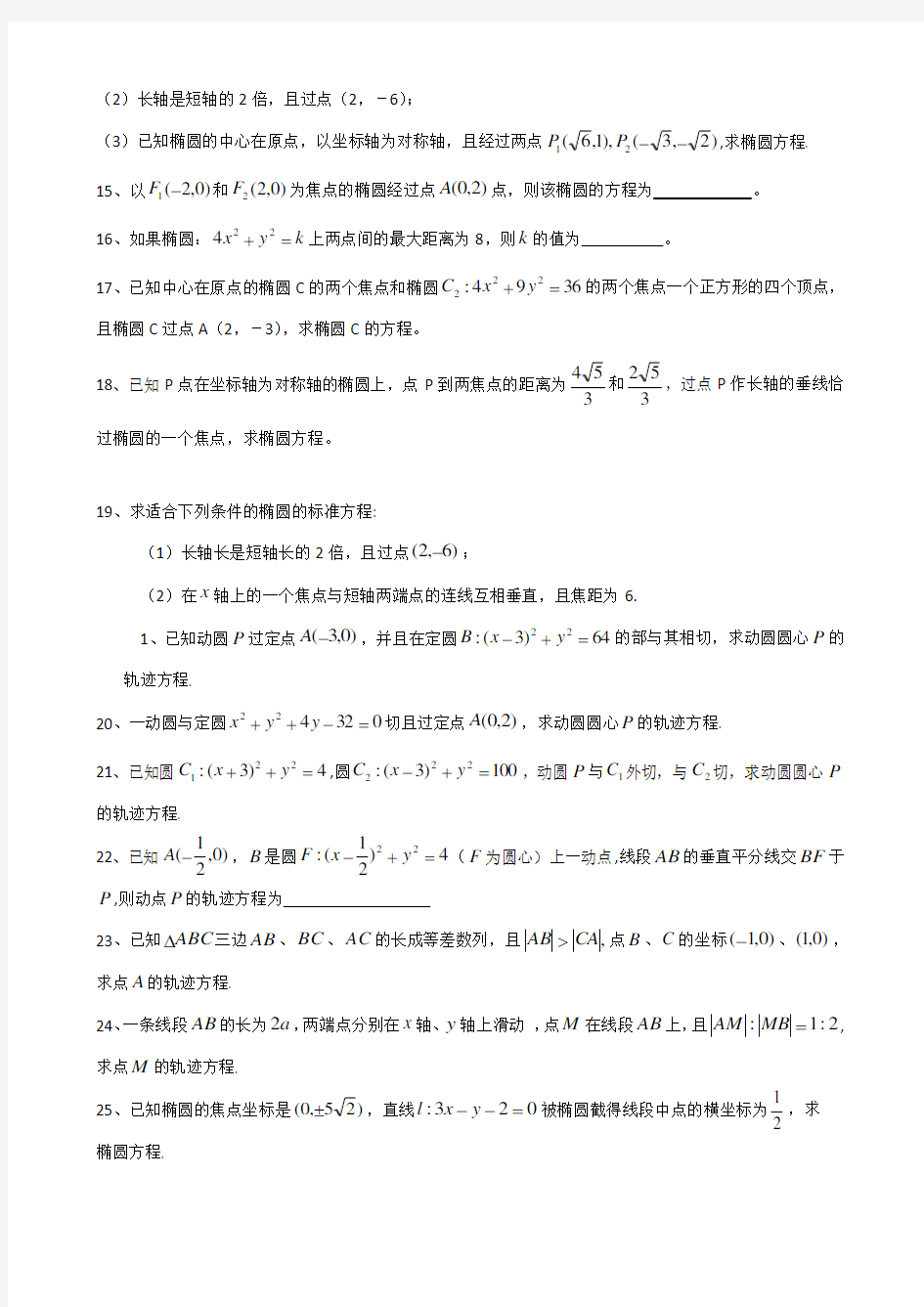 高中数学-选修2-1-椭圆题型大全-(1)
