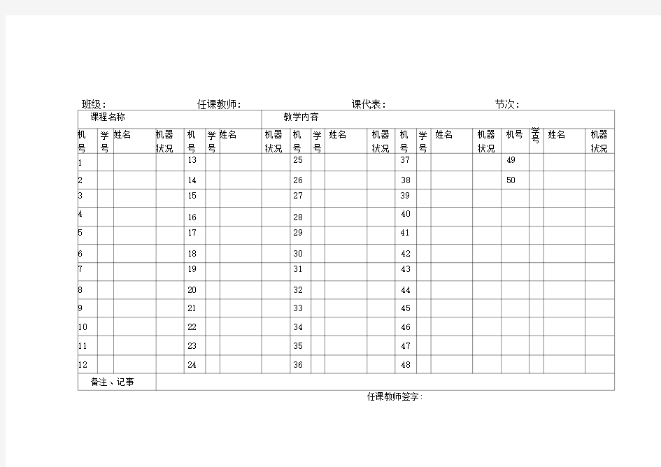 计算机室使用登记表