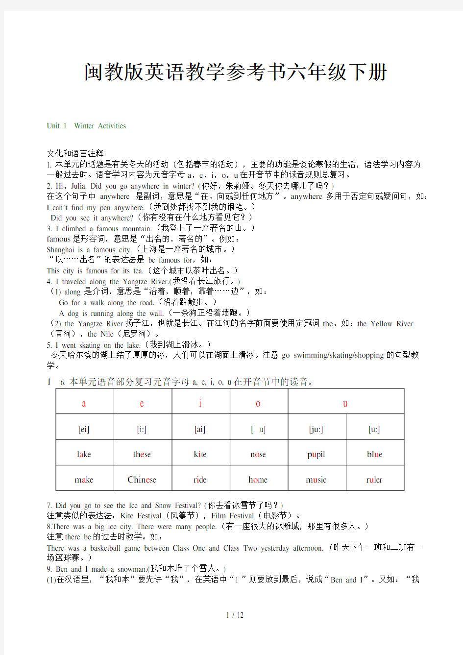 闽教版英语教学参考书六年级下册