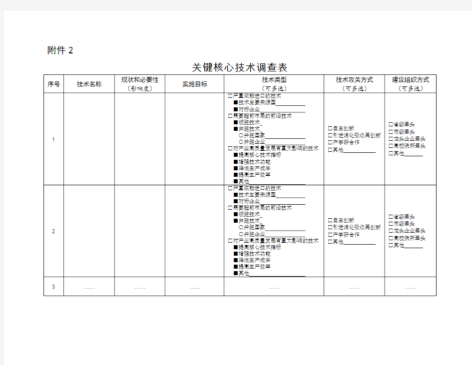 关键核心技术调查表