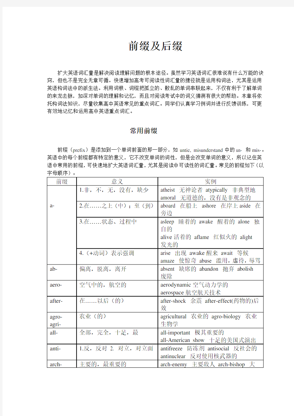 常用前缀后缀(简洁版)分析解析